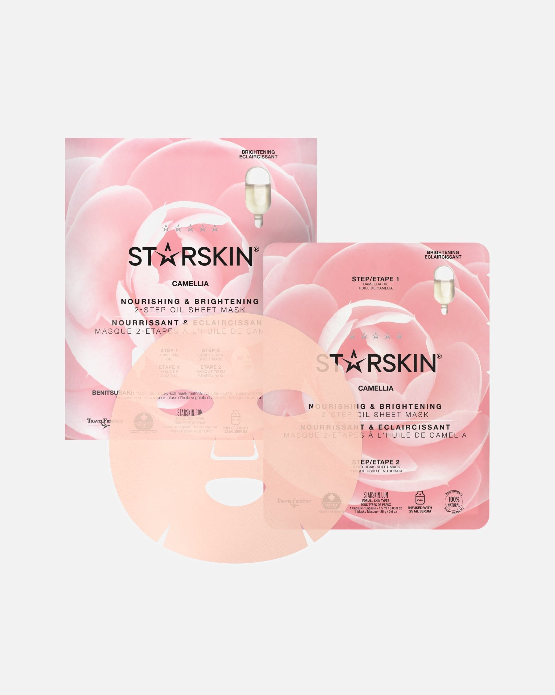 STARSKIN® Camellia lakštinė kaukė Maitinamoji ir skaistinanti dviejų žingsnių aliejinė lakštinė kaukė – 1 vnt.