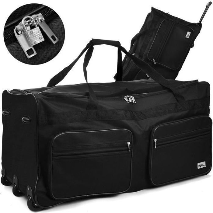 Monzana XXL zwarte reistas met wielen, trolley, 160 liter, sporttas, telescopische handgreep, 3 vergrendelbare wielen
