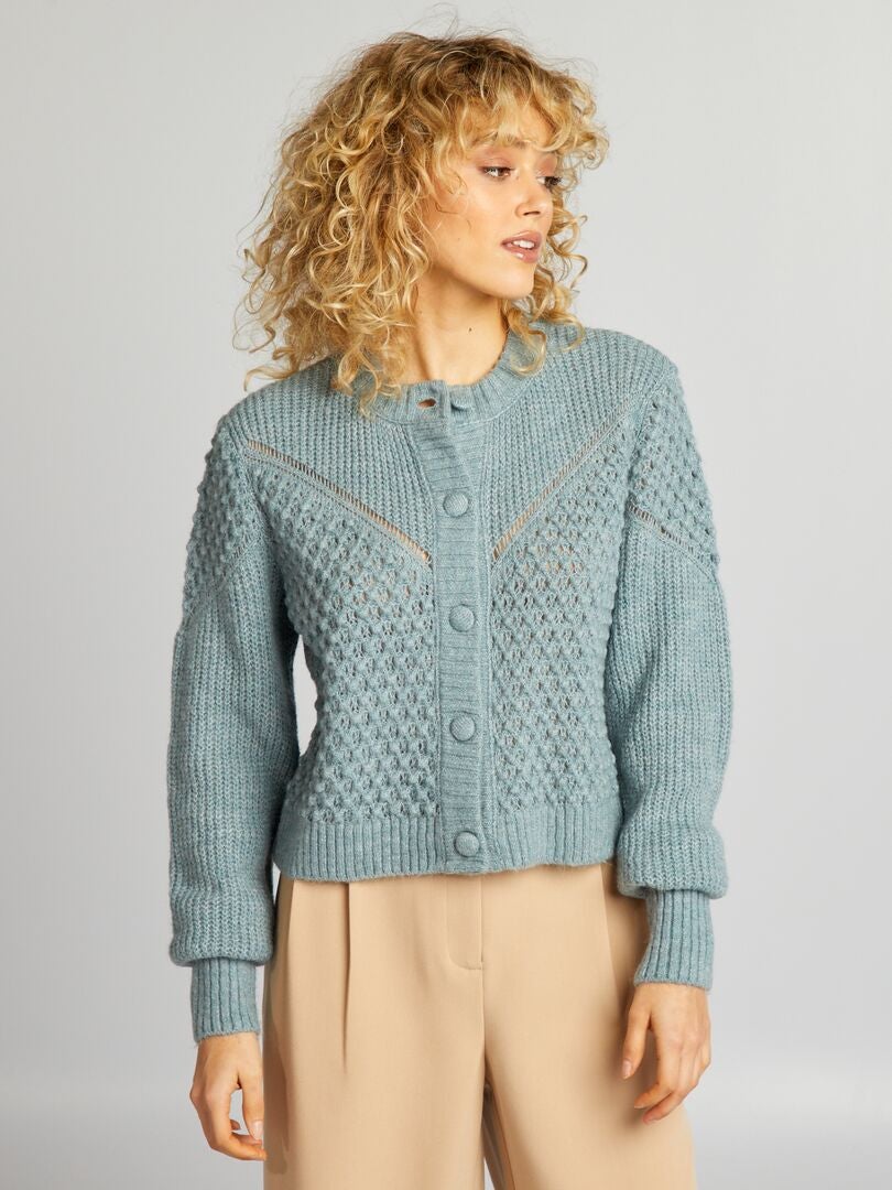 Zachte, gebreide cardigan met patroon - BLAUW