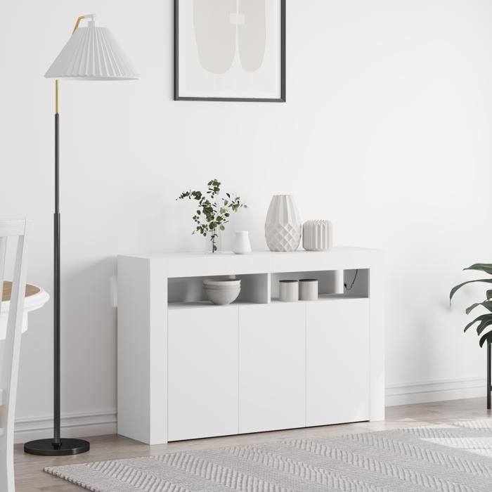 Modern dressoir - vidaXL - LED-verlichting - 3 deuren - 8 vakken - Wit hout