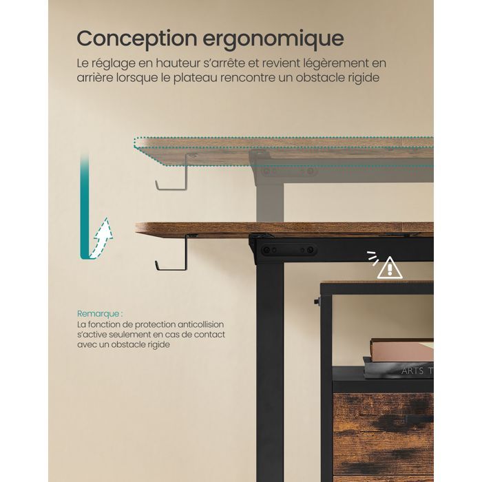 Elektrisch verstelbaar zit-sta bureau - SONGMICS - 60 x 120 cm - 4 programmeerbare hoogte-instellingen - Rustiek bruin en zwart