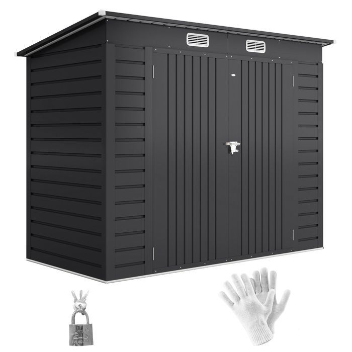 Caseta de jardín de 2,7 m² - Outsunny - 249 x 121 x 183 cm - guantes incluidos, puertas dobles con cerradura, ventilación, chapa de acero - gris