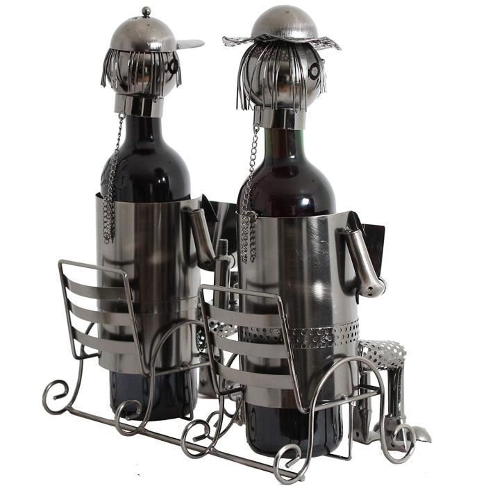 Soporte decorativo para botellas de vino BRUBAKER - Escultura de metal - Idea de regalo - Pareja en un banco - 6056