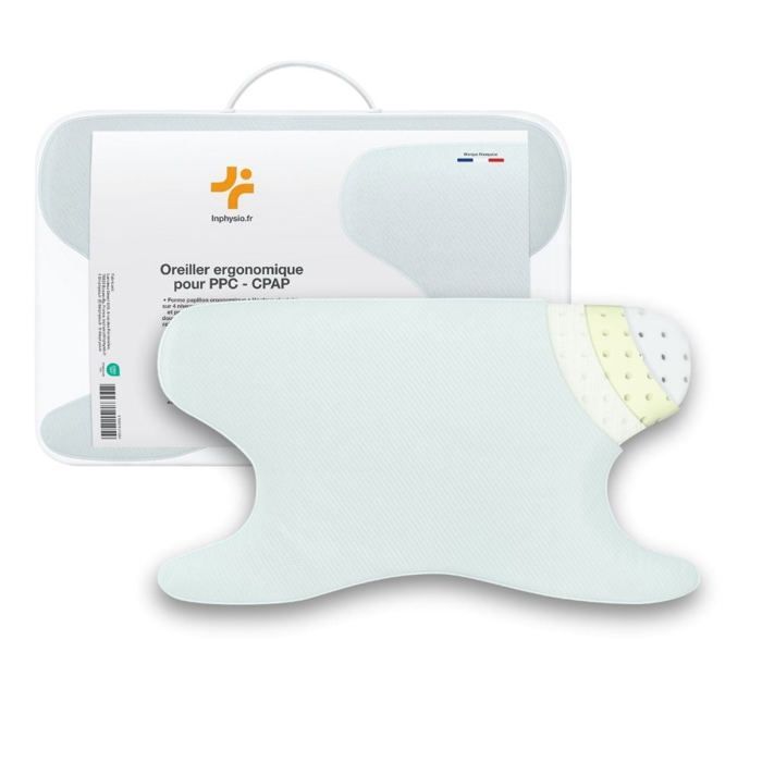 Oreiller Ergonomique - INPHYSIO - PPC/CPAP - Hauteur Ajustable 4 Niveaux - Mousse à Mémoire - Housse Douce