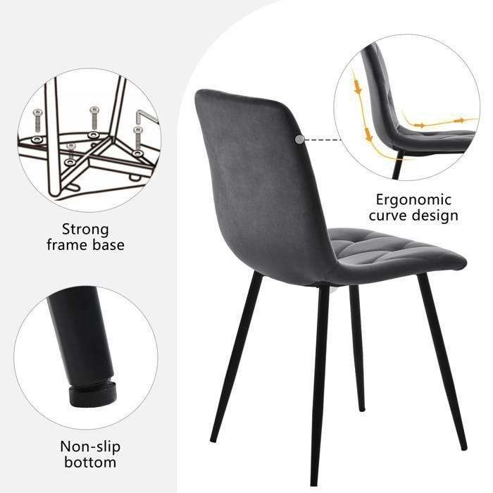 Mesa de comedor con 4 sillas, conjunto moderno de mesa y sillas para cocina/sala de estar, sillas de terciopelo gris oscuro.