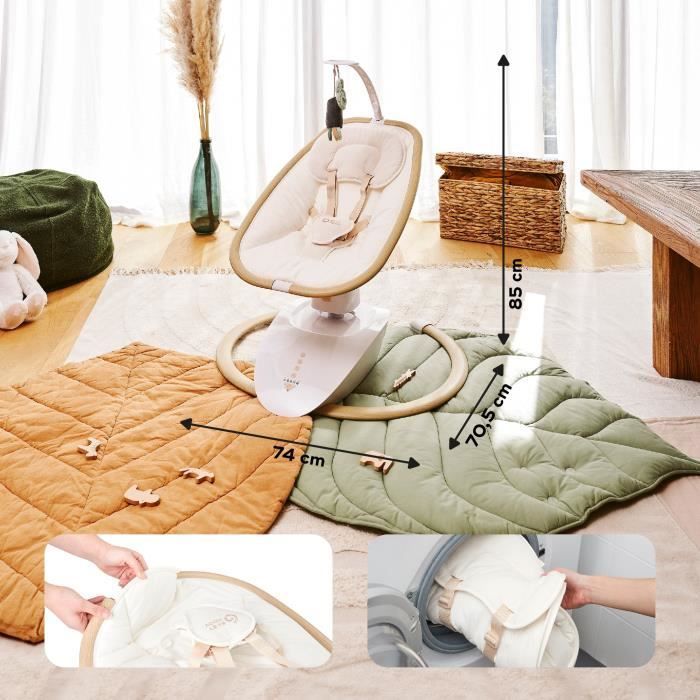 Altalena per neonati Babymoov Swoon Hoop - Telecomando incluso, comfort eccezionale, design elegante, sedile girevole a 90°, arco giochi.
