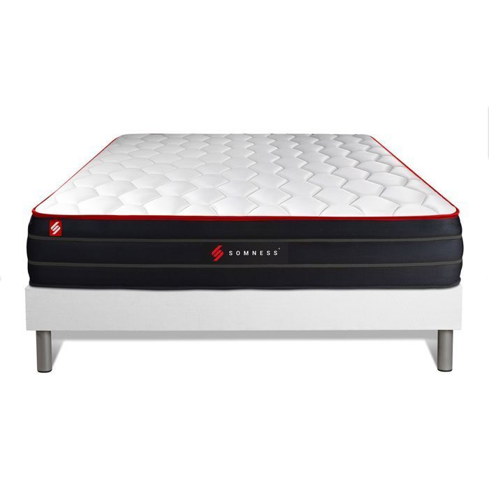 Colchão BOOST de molas ensacadas e espuma viscoelástica de 180 x 200 cm + base de cama branca de 180 x 200 cm