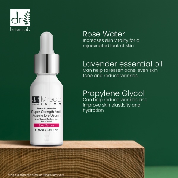Ser anti-îmbătrânire pentru ochi Dr Botanicals cu trandafir și lavandă 15 ml