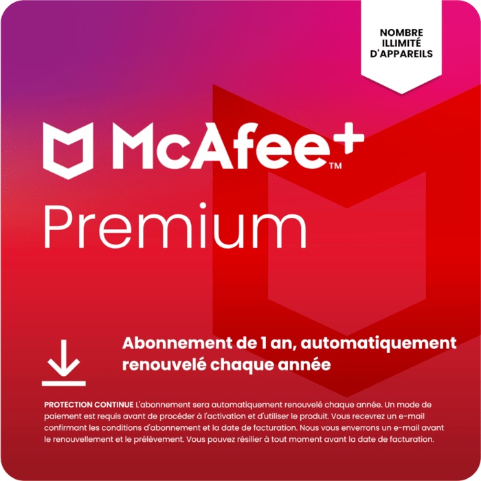 McAfee+ Premium Einzelnutzer, unbegrenzte Geräte | 1-Jahres-Abonnement, automatische jährliche Verlängerung