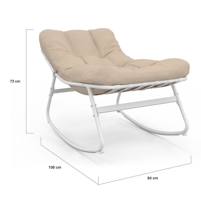 IDMARKET Juego de 2 mecedoras de jardín ARONA blancas con cojines beige