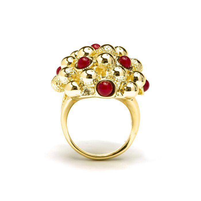 Ring - LUXENTER - Xiglor - 18k yellow gold finish - Coral stone - Women's