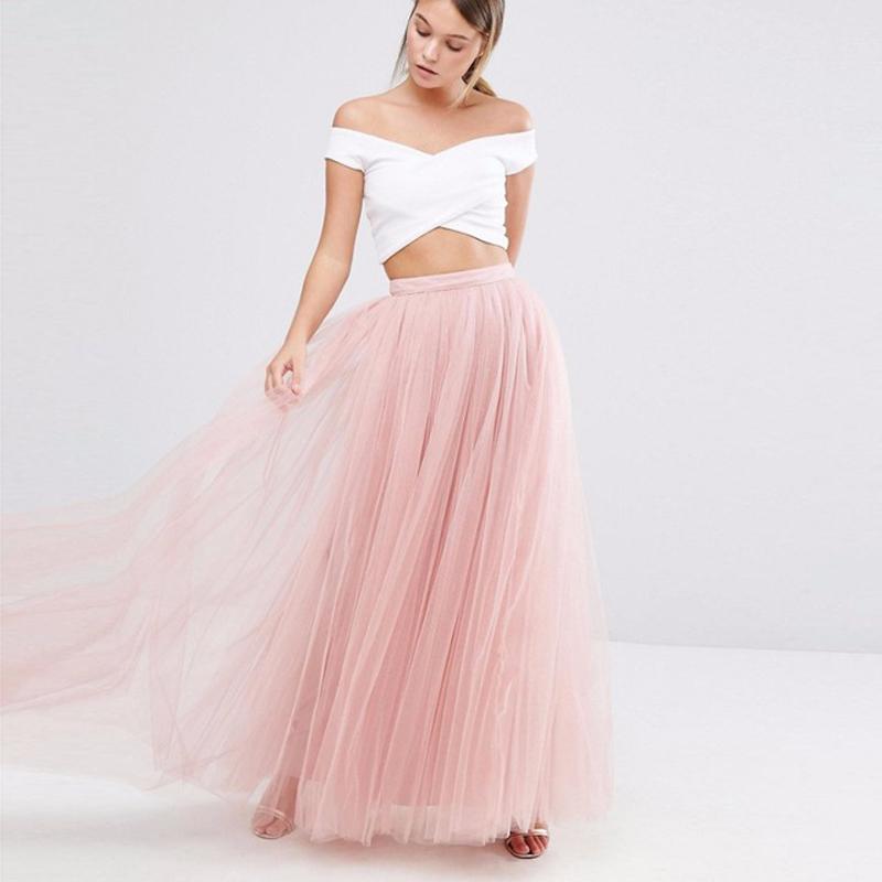 Gonna lunga in tulle a 5 strati, gonne maxi personalizzate lunghe fino al pavimento per donna, gonna vintage tutù da damigella d'onore per feste di matrimonio, gonna plissettata Faldas