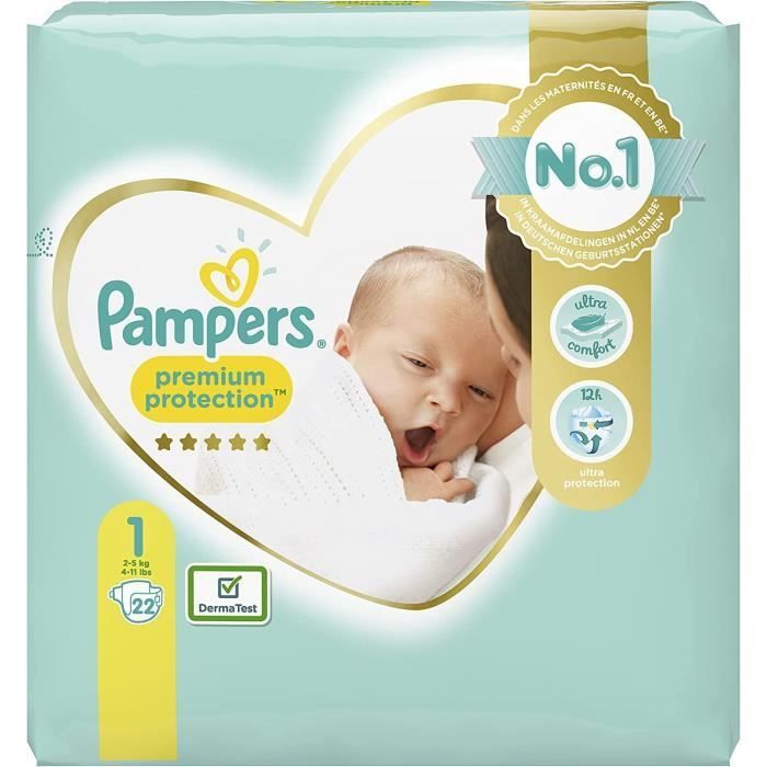 Couches New Baby Premium Protection, taille 1 : 2-5 kg - Le paquet de 22