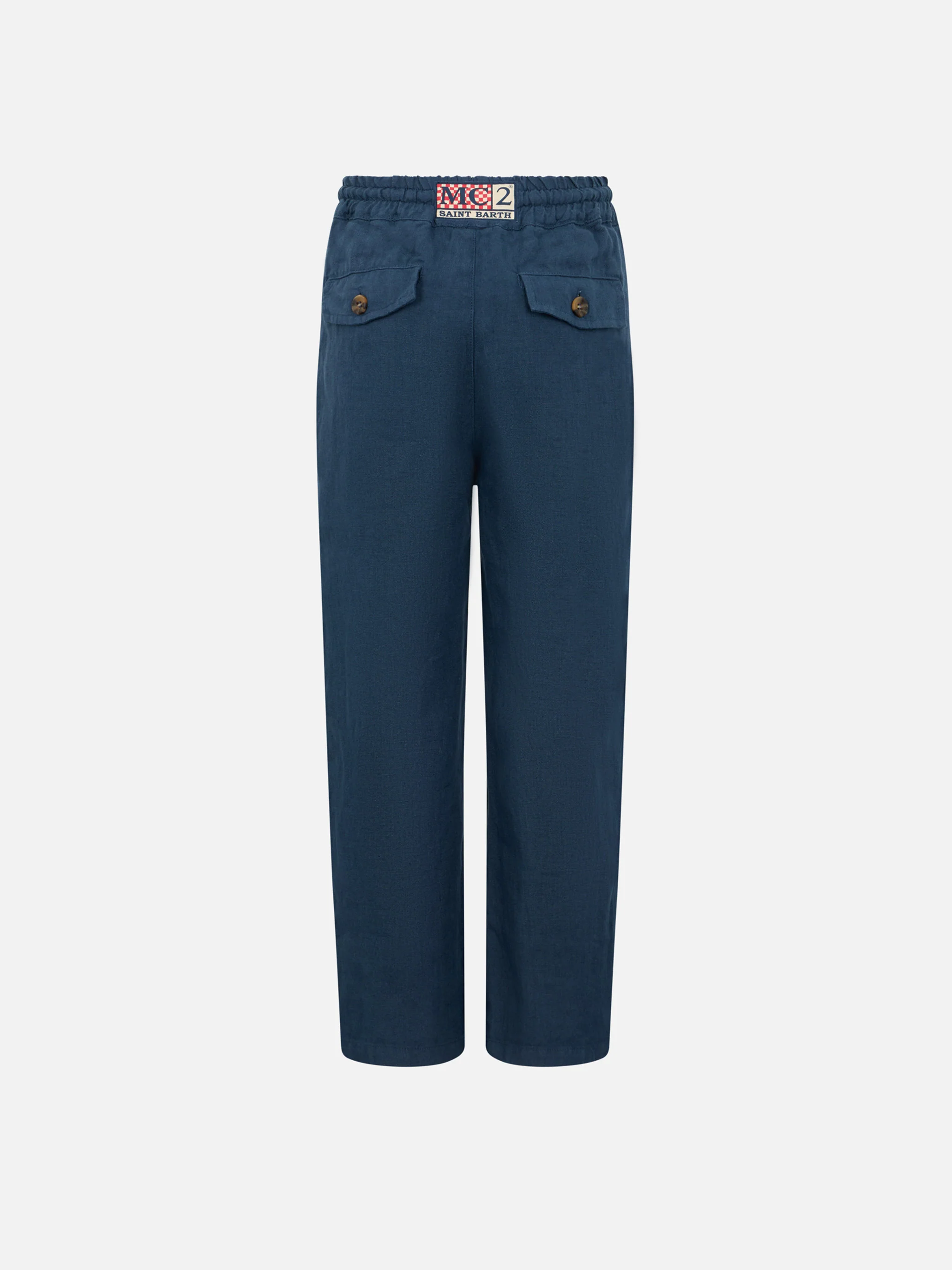 Pantalon à cordon en lin bleu marine pour garçon Calais Jr