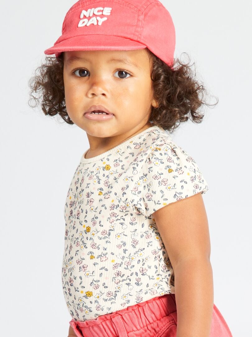 Geribbelde bodysuit met patroon - ROZE
