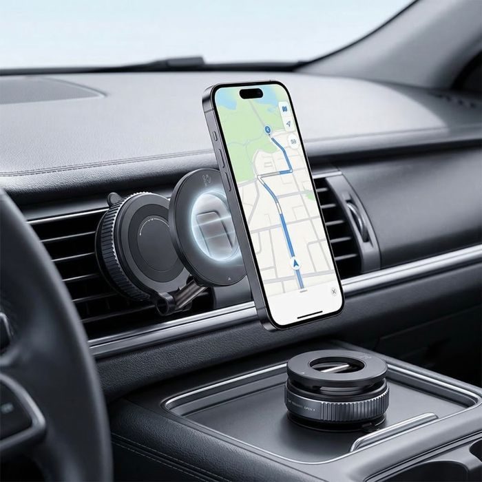 Supporto magnetico per telefono da auto K007 - Lega - Ventosa - Pieghevole - Compatibile con MagSafe - Supporto universale per auto - Nero