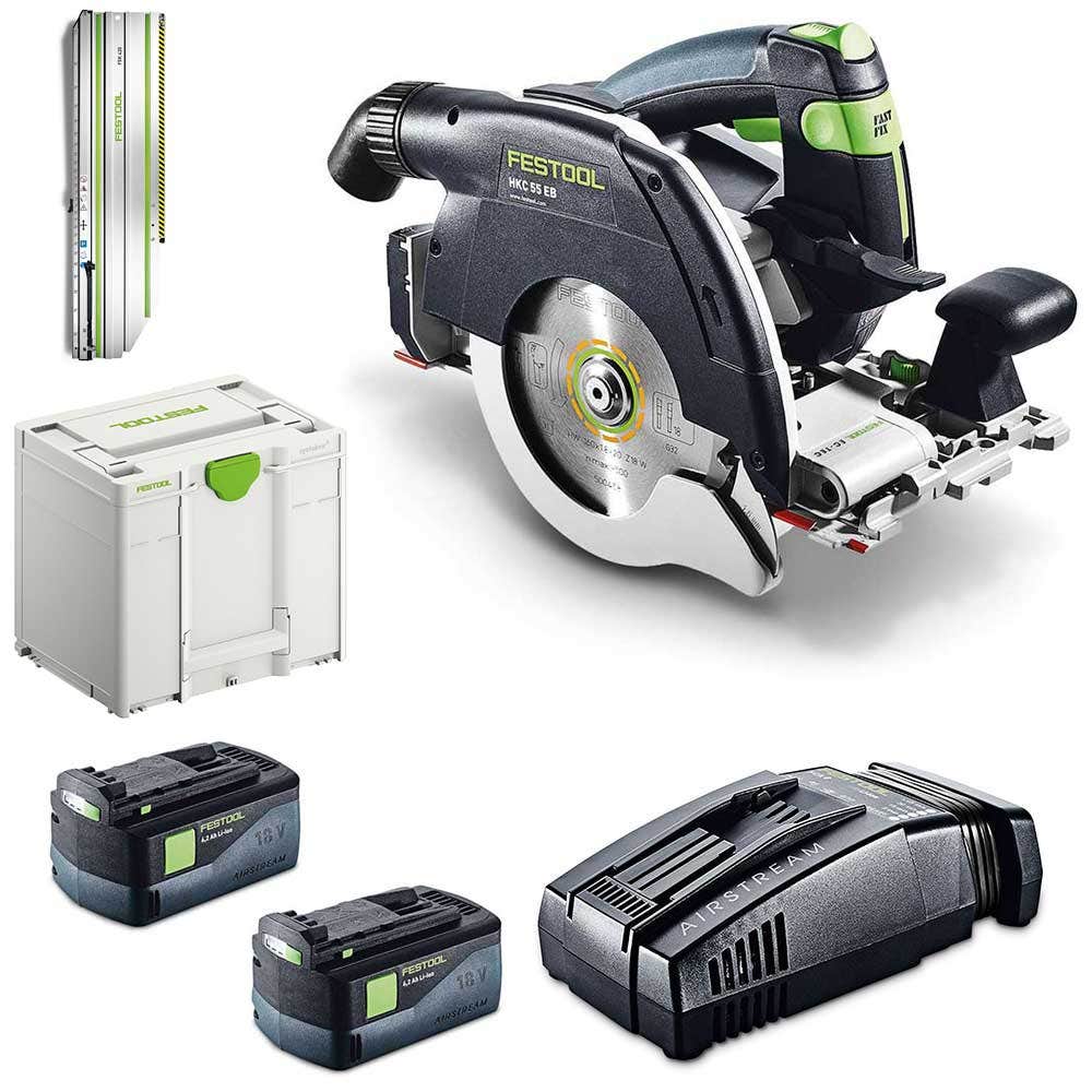 Kit de serra circular sem escova FESTOOL HKC 55 18V 120mm, 2 x 5,2Ah, Bluetooth, com trilho guia 577283