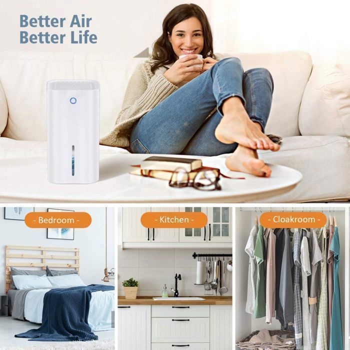 Deshumidificador de aire de 850 ml, deshumidificador eléctrico silencioso, apagado automático para baño y dormitorio.