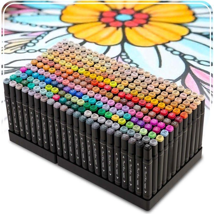 Marqueurs à alcool - JANSHOP - 262 pièces - NK-915 - Pointes doubles - Couleurs saturées - Encre à alcool