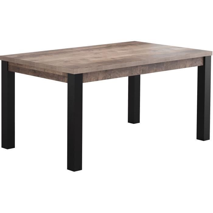 EMILE Fixed Dining Table for 6 People - Tobacco Brown Oak and Matte Black Melamine - W160 x D90 x H77 cm - TRENDTEAM