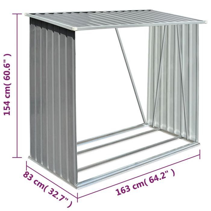 Wood storage shed - vidaXL - 163x83x154 cm - Galvanized steel - Grey - Durable and easy to assemble
