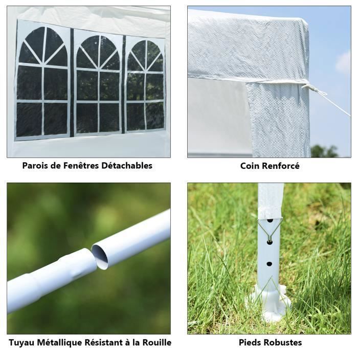 COSTWAY Tonnelle de Jardin Chapiteau 3x3m-4 Parois Amovibles-en Tissu PE Imperméable-2 Fenêtres