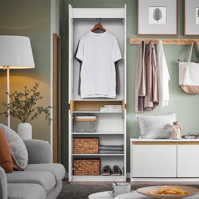 SoBuy Armoire Dressing 2 Portes avec Penderie et Étagères, Placard Rangement pour Chambre ou Entrée, 61x30x192 cm, Blanc