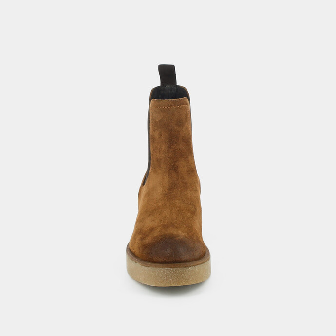 Boots cavalières à bouts ronds et semelles épaisses  croute cognac