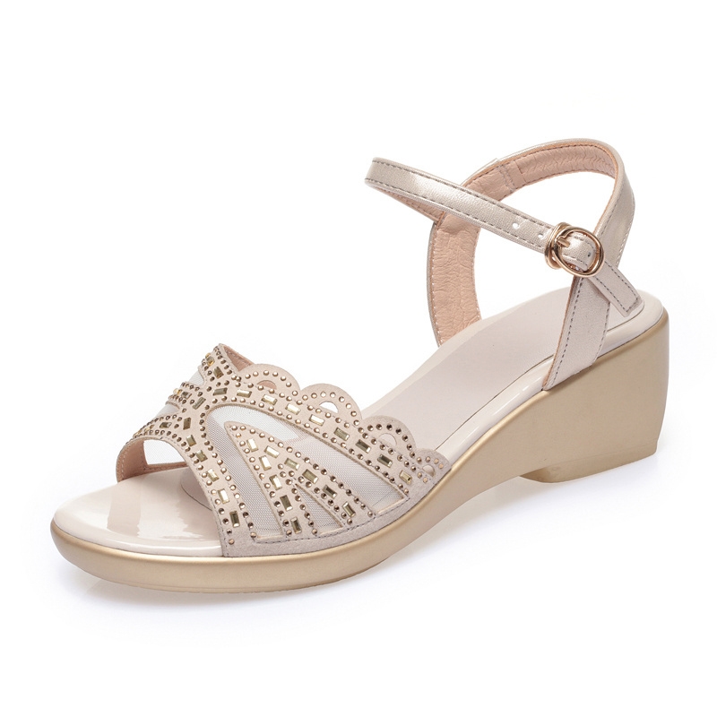 Sandales compensées d'été pour femmes, grandes tailles, style romain, couleur unie, décontractées, pour mamans.