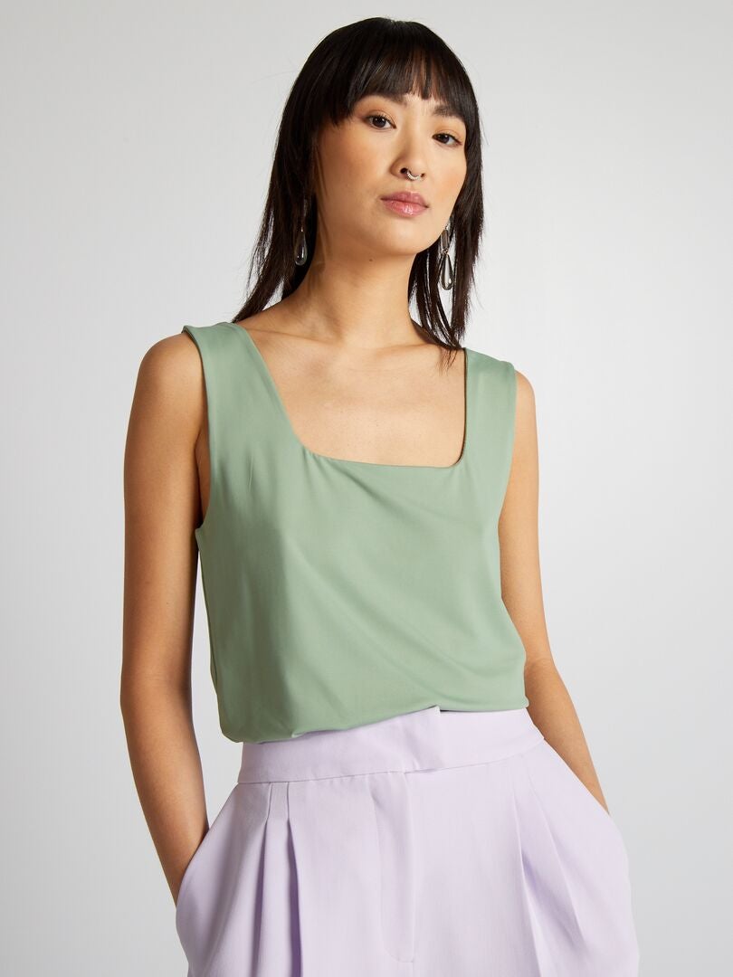 Stretch T-shirt met vierkante halslijn - GROEN