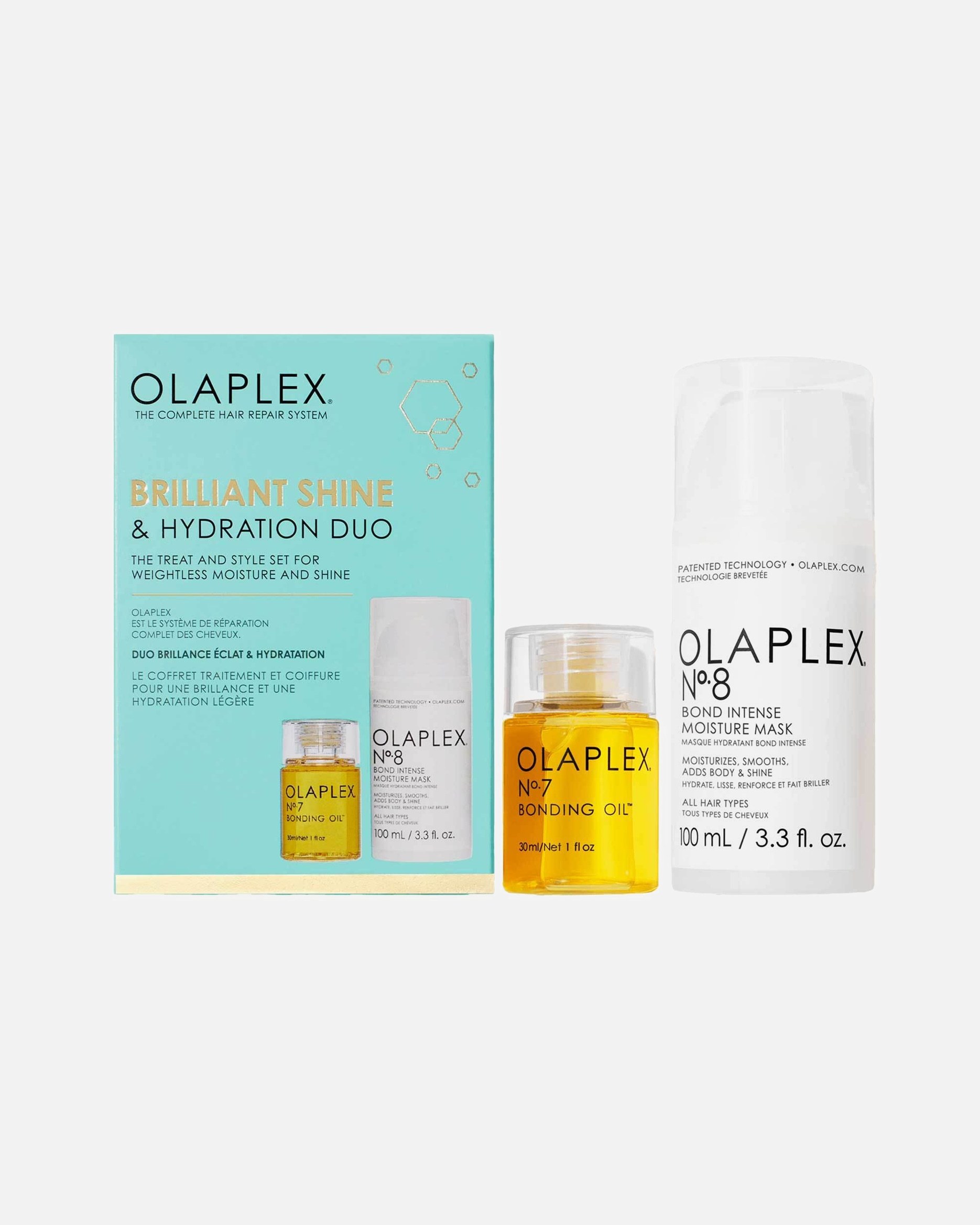 Sada na starostlivosť o vlasy Olaplex: Lesk a hydratácia – Duo (1 kus)