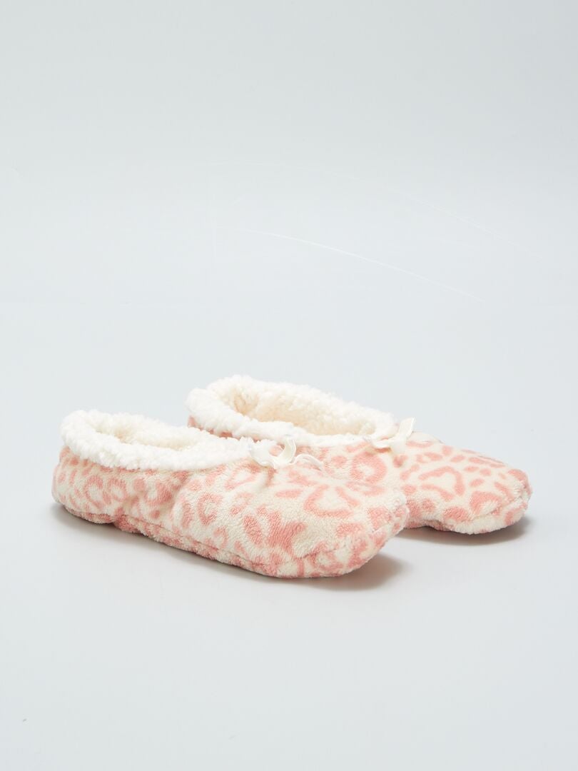 Pantufas de lã com estampa de leopardo - ROSA