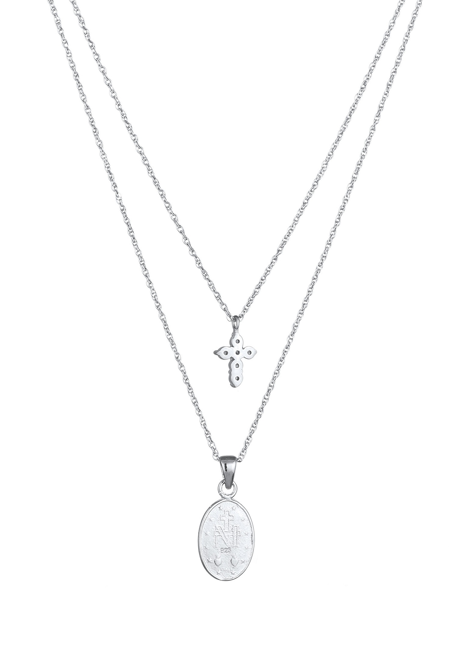 Elli Elli Collier Couche Femmes Pendentif Croix Chaîne à maillons torsadés Zirconia Taille Diamant Blanc Argent Sterling 925 Tenue de Soirée 40 cm