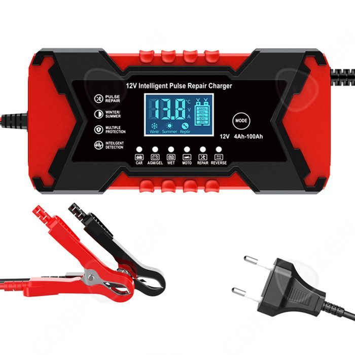 Caricabatterie intelligente da 12V 6A, caricabatterie per auto con schermo tattile LCD, protezione multipla per auto e moto.