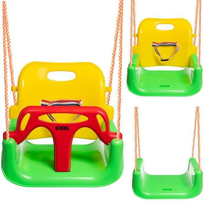 COIL Balançoire de jardin pour enfants, balançoire pour enfants, solide, 3 en 1 + ceintures, jusqu'à 60 kg, Vert