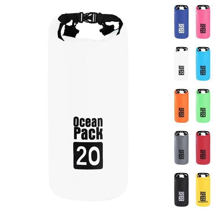 Multifunctionele waterdichte tas van 20 liter, verkrijgbaar in 2L/5L/10L/15L/20L/30L, witte waterdichte drybag met lange verstelbare schouderriem, waterdichte rugzak