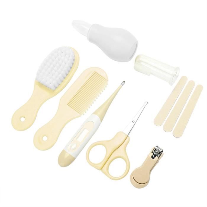 8 pcs Brosse à cheveux bébé pratique quotidien Bébé Nail Clipper Ciseaux Peigne Manucure Care Kit Jaune