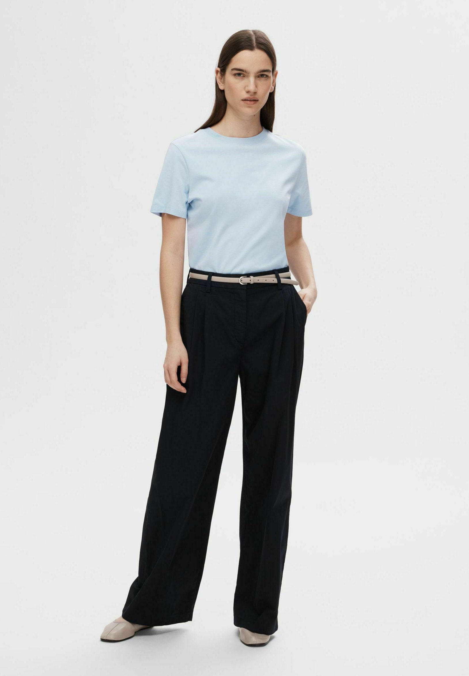 Selected Femme SLFMYESSENTIAL Col rond - T-shirt basique - bleu cachemire