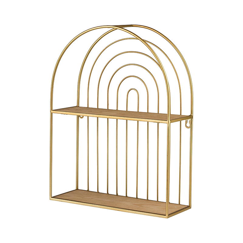Mensola ad arco da parete 45x35x12 cm in metallo dorato e legno