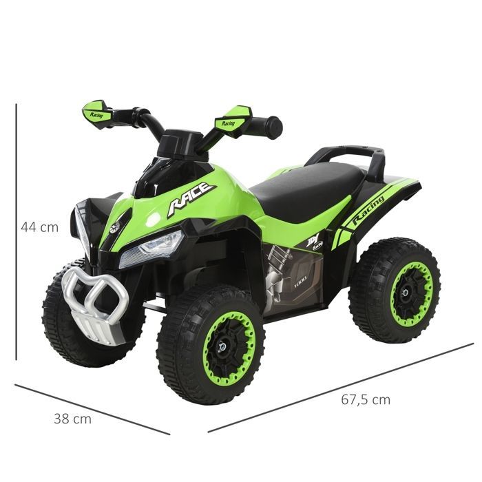 Ikke-motorisert firhjuling for barn - HOMCOM - firhjuling for 18-36 måneder, med lys- og lydeffekter, utendørsleke - PP ABS - 67x38x44cm - grønn og svart