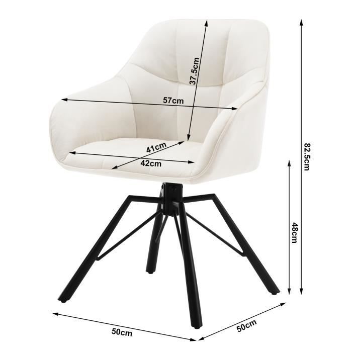 WOLTU Juego de 2 sillas giratorias 360°, sillas de comedor de terciopelo, sillón escandinavo, patas de metal, color crema W0ATT0122-2