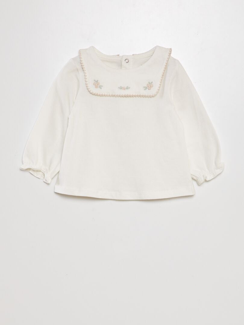 Camiseta de manga larga con cuello ancho - BLANCA