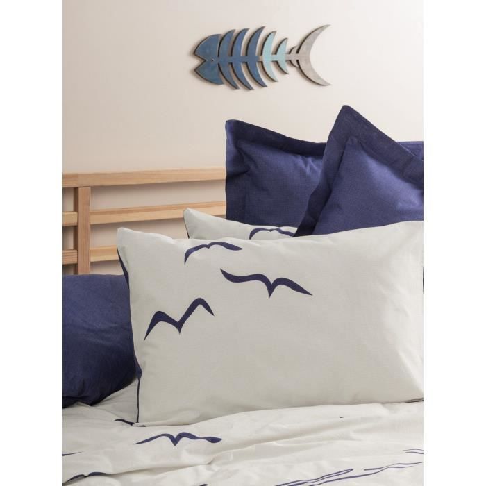 Bettwäsche-Set – 1 Bettbezug 220 x 240 cm + 2 Kissenbezüge 60 x 60 cm – 100 % verstärkte Baumwolle – Blau