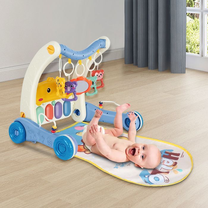 YIPEEMA. Alfombra de juegos y andador 2 en 1 para bebés, alfombra de juegos - área de actividades, con cuatro ruedas, azul, 41*69*45 cm.
