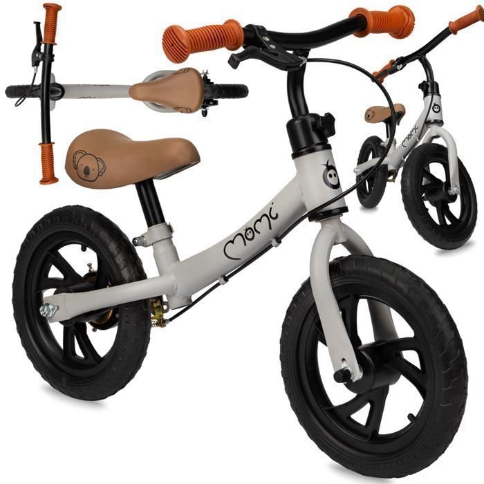 Baby Balance Bike - MOMI - MoMi BREKI - 12 inches - Adjustable Height - Manual Brake - Grey