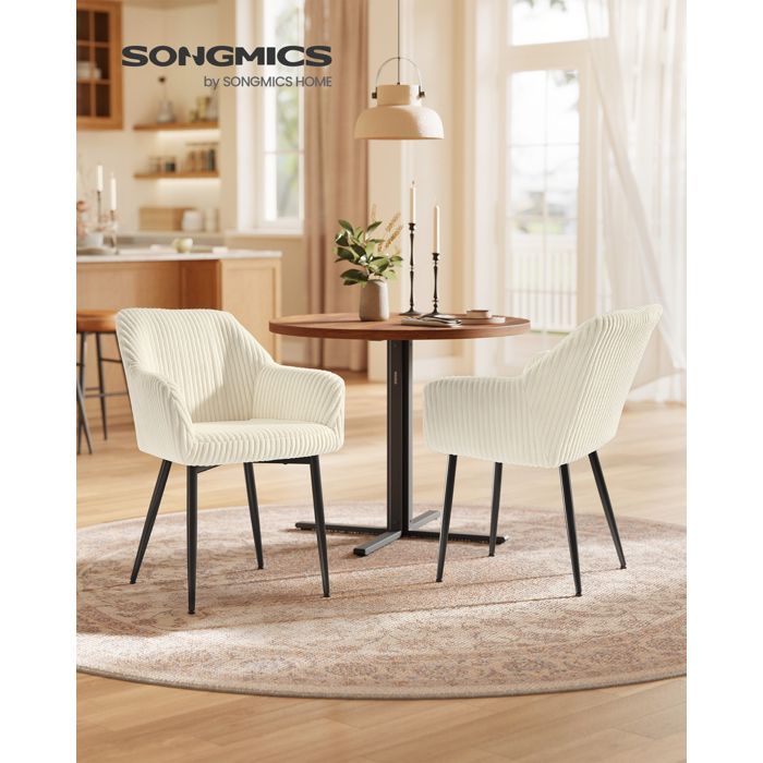Silla de comedor de terciopelo - SONGMICS - Juego de 6 - Pana - Reposabrazos - Capacidad de peso de 120 kg - Patas de metal