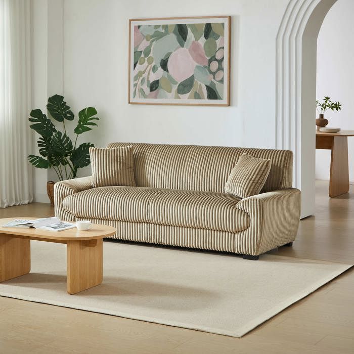 Conjunto de sofá de 3+2 plazas y sillón de pana marrón ADEA