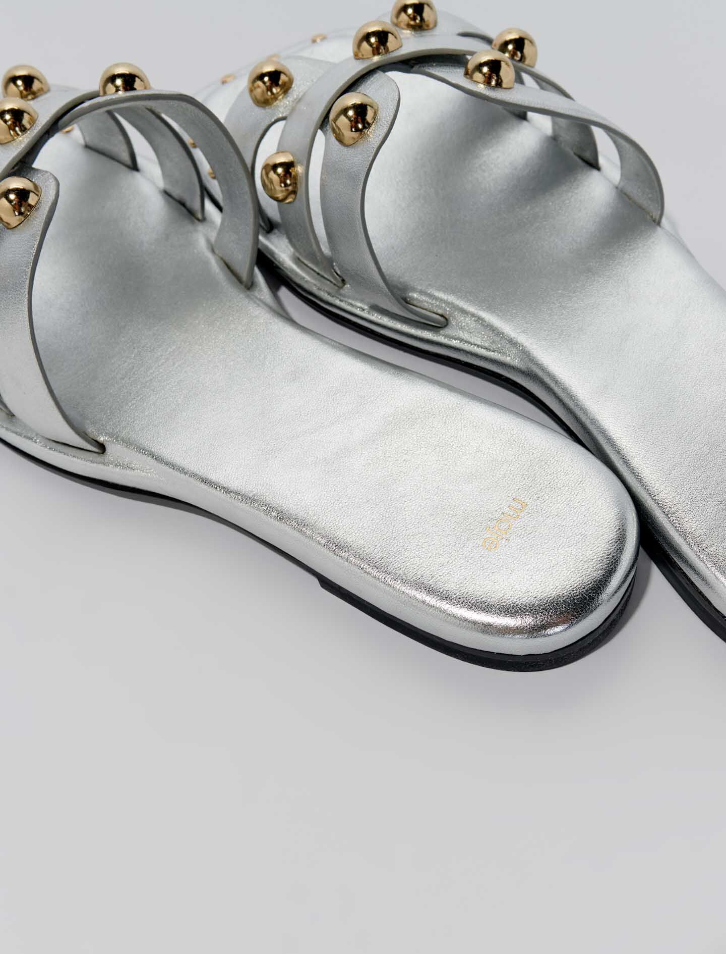 Muiltjes van leer met studs - Zilver
