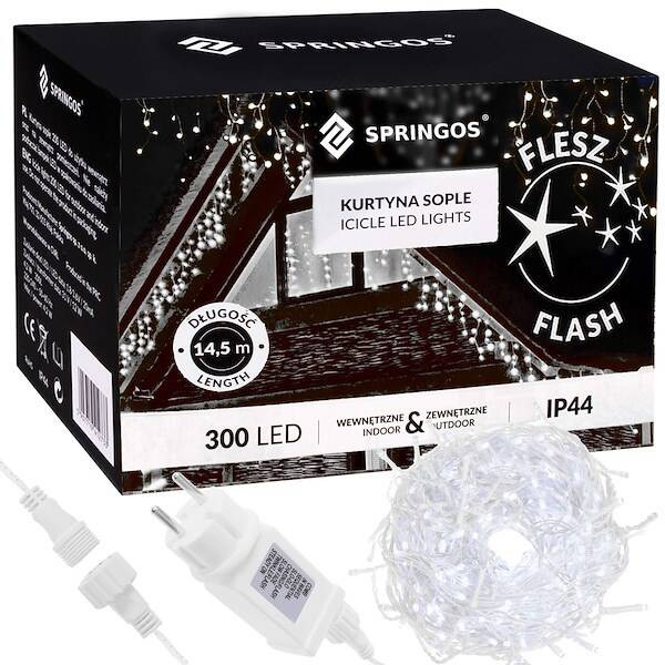 Kurtyna świetlna 300 led girlanda lampki zew. biały zimny