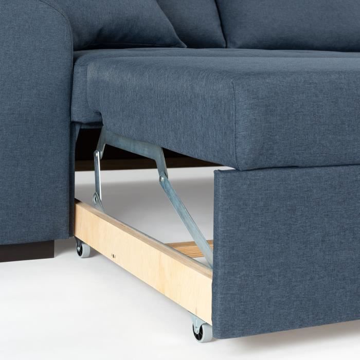 Canapé d'angle convertible réversible - 4 places - Tissu Bleu - HAMILTON - L 244 x P 151 x H 90 - Fabriqué en Ukraine
